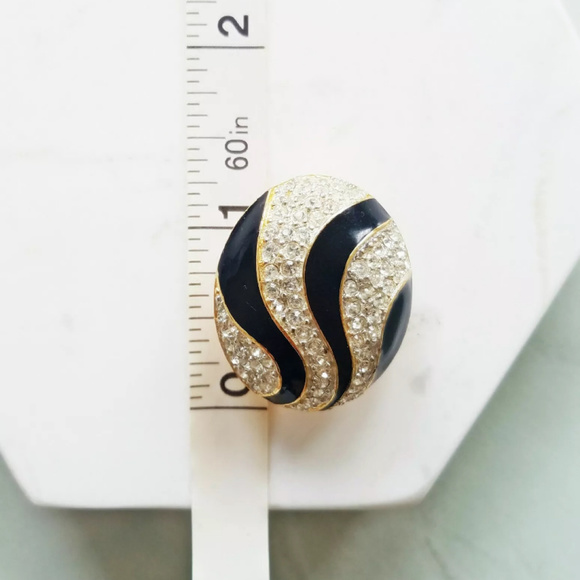 SOLDStJohn Black Enamel RhinestoneGoldClipEarrings - Picture 5 of 8